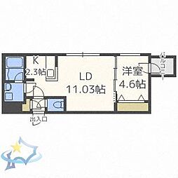 札幌市営東西線 バスセンター前駅 徒歩10分の賃貸マンション 4階1LDKの間取り