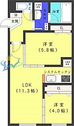札幌市営東西線 円山公園駅 徒歩6分の賃貸マンション 3階2LDKの間取り
