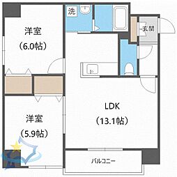 札幌市営南北線 さっぽろ駅 徒歩13分の賃貸マンション 9階2LDKの間取り