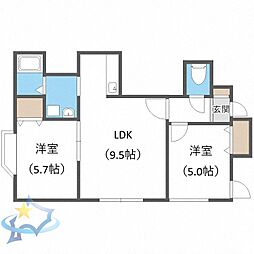 札幌市電2系統 西線9条旭山公園通駅 徒歩3分の賃貸アパート 1階2LDKの間取り