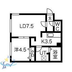 札幌市営東西線 西11丁目駅 徒歩9分の賃貸マンション 5階1LDKの間取り
