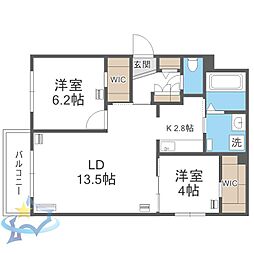 札幌市西区二十四軒二条6丁目マンション 2LDKの間取図画像