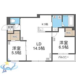 札幌市西区発寒七条11丁目マンション 2LDKの間取図画像
