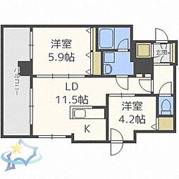 札幌市営東豊線 豊水すすきの駅 徒歩5分の賃貸マンション 13階2LDKの間取り