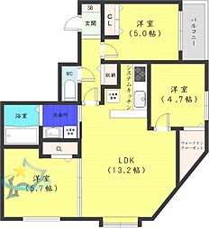 札幌市営東西線 西18丁目駅 徒歩2分の賃貸マンション 8階3LDKの間取り