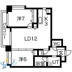 札幌市営東西線 西18丁目駅 徒歩3分の賃貸マンション 4階2LDKの間取り