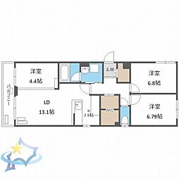 札幌市営東西線 琴似駅 徒歩16分の賃貸マンション 4階3SLDKの間取り