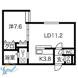 札幌市営東西線 西11丁目駅 徒歩10分の賃貸マンション 2階1LDKの間取り