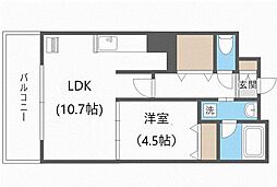 札幌市営東西線 西18丁目駅 徒歩5分の賃貸マンション 9階1LDKの間取り