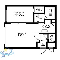 札幌市営東西線 琴似駅 徒歩6分の賃貸マンション 2階1LDKの間取り