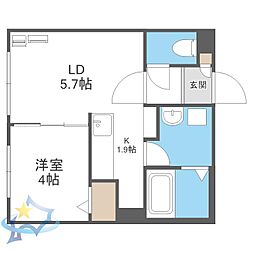 札幌市営東西線 二十四軒駅 徒歩5分の賃貸マンション 2階1LDKの間取り