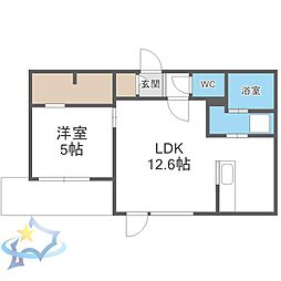 札幌市営東西線 琴似駅 徒歩6分の賃貸マンション 5階1LDKの間取り