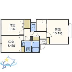 札幌市営東西線 琴似駅 徒歩23分の賃貸アパート 2階2LDKの間取り