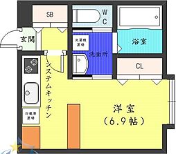 札幌市営東西線 西11丁目駅 徒歩10分の賃貸マンション 2階1Kの間取り