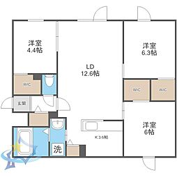 Hills Sapporo VI 2LDKの間取図画像
