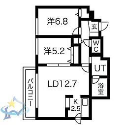 札幌市営東西線 西18丁目駅 徒歩12分の賃貸マンション 1階2LDKの間取り