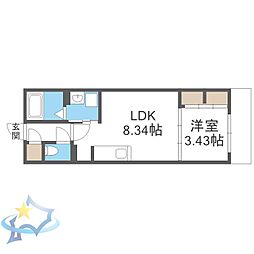 札幌市営東西線 西18丁目駅 徒歩8分の賃貸マンション 3階1LDKの間取り