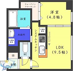 札幌市営東西線 西18丁目駅 徒歩4分の賃貸マンション 9階1LDKの間取り