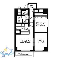 札幌市営東西線 西11丁目駅 徒歩19分の賃貸マンション 3階2LDKの間取り