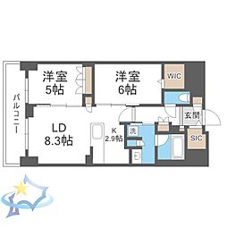 札幌市中央区北三条西12丁目マンション 2LDKの間取図画像