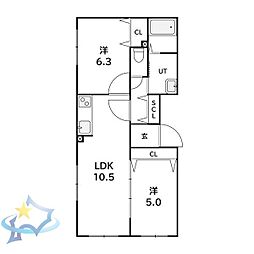 札幌市西区西町北2丁目アパート 2LDKの間取図画像