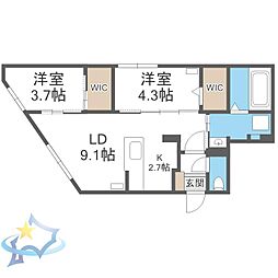ラグランジュ円山 2LDKの間取図画像