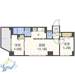 ビッグパレス中島公園リバーサイドB棟 2LDKの間取図画像