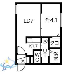 エヴァンスコート南3条 1LDKの間取図画像