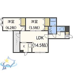 サイレンス宮の森札幌 2LDKの間取図画像