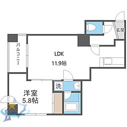 スカイパレス北1条 1LDKの間取図画像