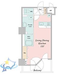 UURコート札幌南3条プレミアタワー ワンルームの間取図画像