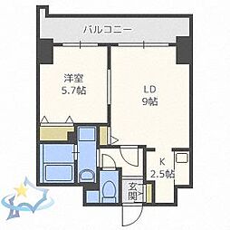ティアラタワー中島倶楽部 1LDKの間取図画像