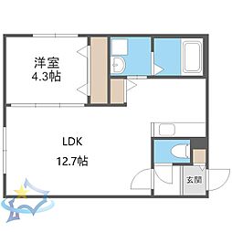札幌市中央区南十二条西14丁目アパート 1LDKの間取図画像