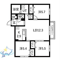 札幌市西区山の手三条3丁目マンション 3LDKの間取図画像