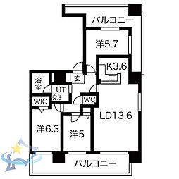 南円山シャトー桂和 3LDKの間取図画像