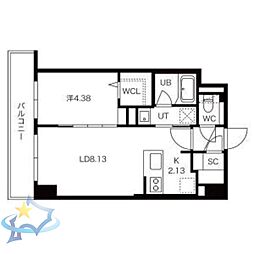 ASHMARUYAMA 1LDKの間取図画像