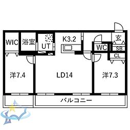 札幌市中央区南十五条西6丁目マンション 2LDKの間取図画像