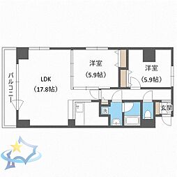 シティーコート北1条 2LDKの間取図画像