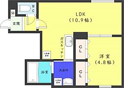 レクスベイル発寒 1LDKの間取図画像
