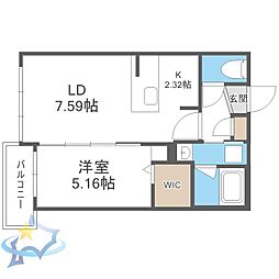 URBANFLATS二十四軒 1LDKの間取図画像