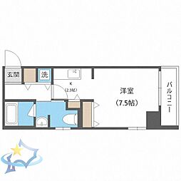 シティーコート北1条 1Kの間取図画像