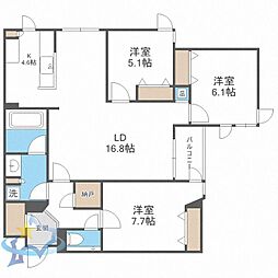 札幌市営東西線 円山公園駅 徒歩6分の賃貸マンション 2階3LDKの間取り