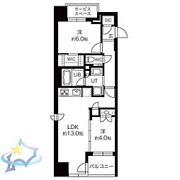 札幌市営東西線 西11丁目駅 徒歩2分の賃貸マンション 8階2LDKの間取り