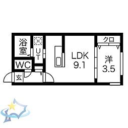 札幌市営東西線 琴似駅 徒歩10分の賃貸マンション 1階1LDKの間取り