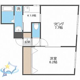札幌市営東西線 西18丁目駅 徒歩5分の賃貸マンション 3階1LDKの間取り