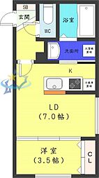 札幌市営東西線 二十四軒駅 徒歩6分の賃貸マンション 3階1LDKの間取り