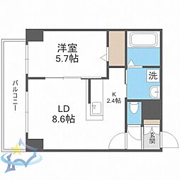 札幌市営東西線 西11丁目駅 徒歩12分の賃貸マンション 9階1LDKの間取り