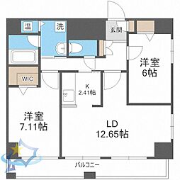 札幌市営東西線 西11丁目駅 徒歩6分の賃貸マンション 14階2LDKの間取り