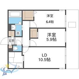 札幌市営東西線 西18丁目駅 徒歩15分の賃貸マンション 1階2LDKの間取り