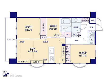 3LDK 間取り